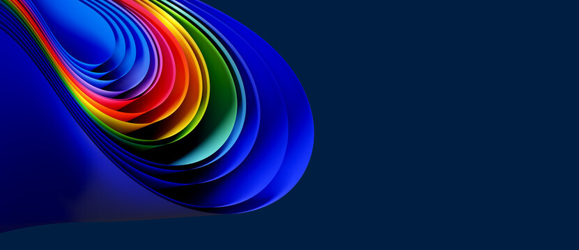 Abstract paper structure in rainbow colors, isolated on dark blue. Very high resolution.