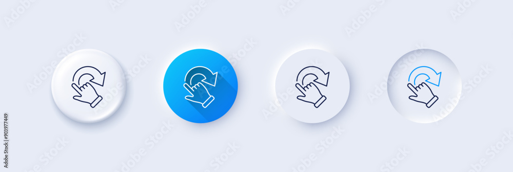 Poster rotation gesture line icon. neumorphic, blue gradient, 3d pin buttons. slide arrow sign. swipe actio