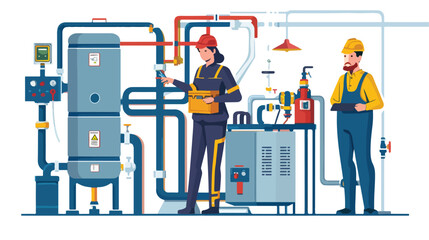 Diverse Workers in Boiler Room Uniforms Working Together