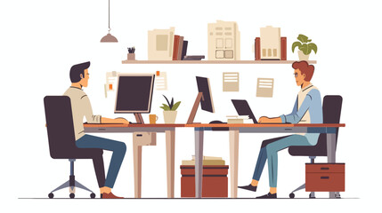 Modern Office Workspace with Businessman Working at Desk