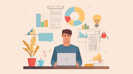 Professional Young Developer Working on Idea with Laptop Presentation