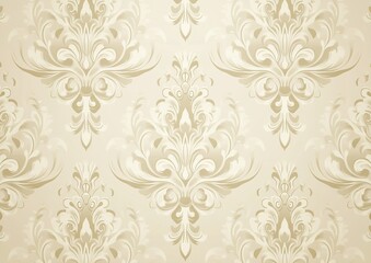 Elegant vintage damask pattern on light beige background with light gray and white swirls, seamless repeating design, high detail and resolution, perfect for sophisticated decor and artistic projects.