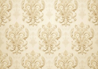Elegant vintage damask pattern on light beige background with light gray and white swirls, seamless repeating design, high detail and resolution, perfect for sophisticated decor and artistic projects.
