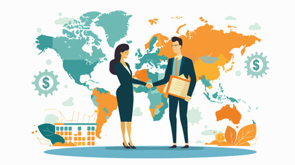 Global Macroeconomics Concept: Businesswoman and businessman shaking hands