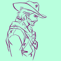 man in hat with scarf vector for card illustration decoration