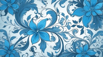 Fototapeta premium blue floral swirls abstract background design backdrop copy space