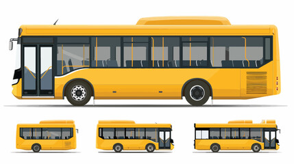 Yellow City Bus from Different Sides and Front View