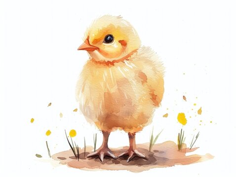recommend clip art: Adorable cartoon style of a baby chick pecking at seeds in a pastel watercolor painting with simple lines and a whimsical children s book inspired aesthetic