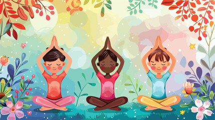 Yoga Kids Cartoon Vector Set on Background - Fun and Playful Illustration for Children's Yoga Classes