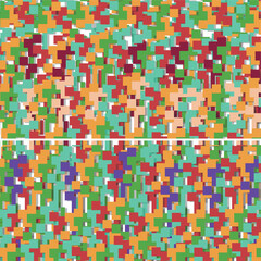 Fototapeta premium Texture in the form of bright colored pixel art. There is a cut border in the middle.