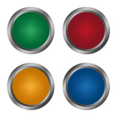 Colored metallic buttons. Vector round icons. Shiny glossy circles.