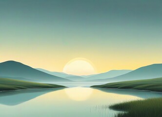 Obraz premium An illustration of an abstract landscape with a minimalist design in green tone