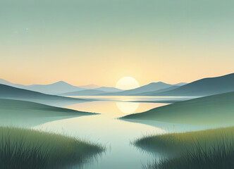 Obraz premium An illustration of an abstract landscape with a minimalist design with a soft gradient