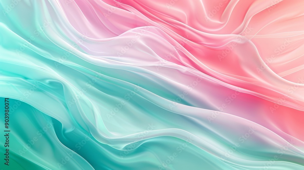 Poster abstract wavy gradient background with soft transitions in pink and aqua colors, perfect for modern 