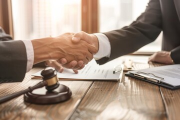 A Legal Agreement Handshake in a Professional Setting represents an essential moment of trust and collaboration between parties, emphasizing the significance of mutual understanding and commitment