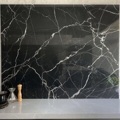 Black marble with white veins, elegant kitchen countertop background