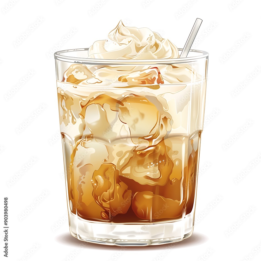 Canvas Prints A refreshing glass of iced coffee with whipped cream and a straw.