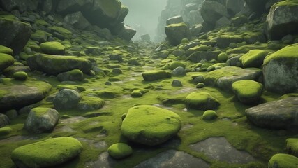 green mossy rocks abstract background design backdrop copy space