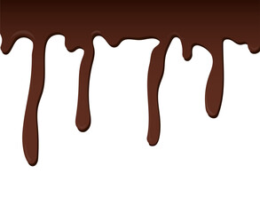 Dripping melted chocolate. Dripping liquid. Flowing chocolate isolated on white background. leak, splash, spilled liquid. Vector illustration.