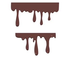 Dripping melted chocolate. Dripping liquid. Flowing chocolate isolated on white background. leak, splash, spilled liquid. Vector illustration.