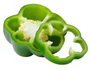 Freshly sliced green bell pepper showcasing its vibrant color and texture, perfect for healthy recipes and culinary presentations.
