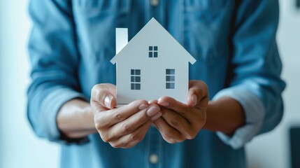 Professional Holding Miniature House Model with Real Estate Banner