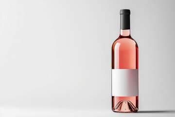 Blank canvas: Elegant white-labeled rosé wine bottle against a crisp white backdrop