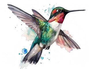 Obraz premium Enchanting of a Pastel Colored Hummingbird with Fluid Simple Brushstrokes in a Watercolor Painting Style on a Clean White Background This Charming