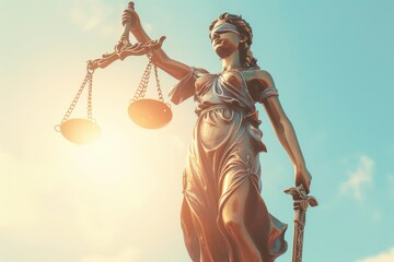 Obraz premium The Statue of Justice stands tall as a powerful symbol representing the core values of law and equity throughout society, embodying authority, balance, courage, and the pursuit of justice