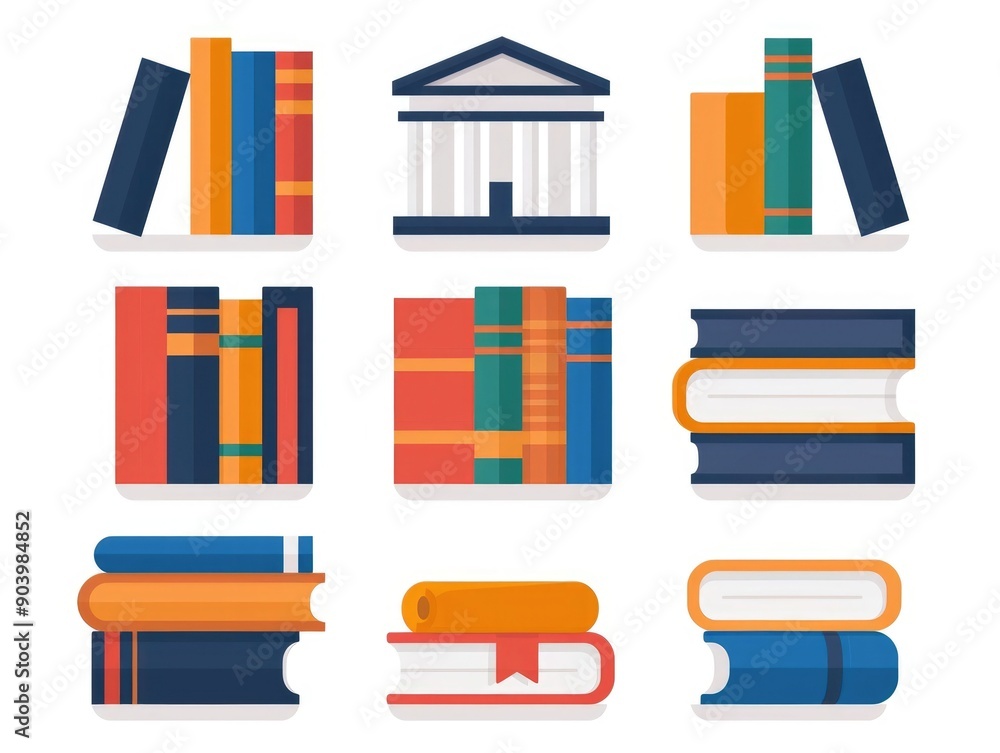 Poster flat design depicting a collection of education related icons and symbols arranged on a white backgr