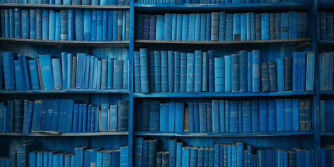 blue books on a shelf
