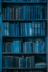 blue books on a shelf