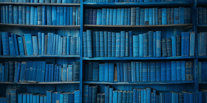 blue books on a shelf