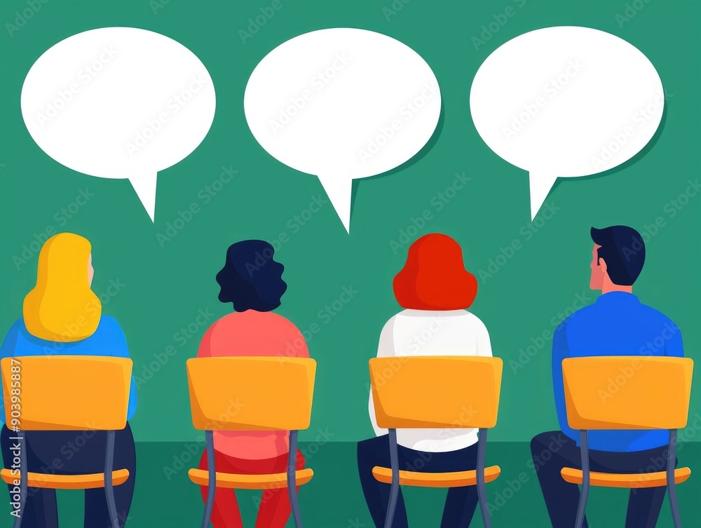 Aufkleber diverse group of students engaged in a lively discussion in a modern classroom setting with speech b