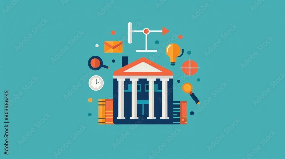 Poster flat design of a learning app interface idea with educational icons such as school university study 