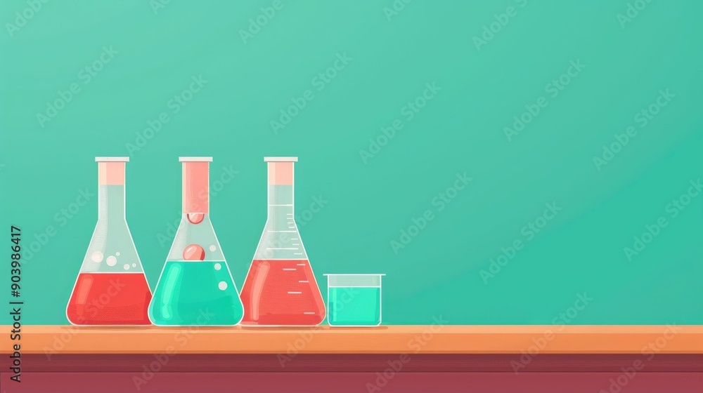Poster flat design of a pastel colored science experiment setup in a classroom environment featuring labora