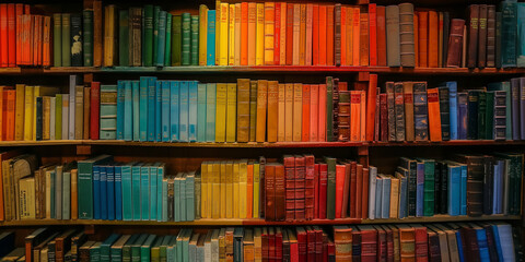 colourful books on a shelf