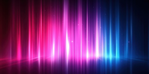  Abstract neon background with glowing vertical lines and rays in the colors pink on dark background