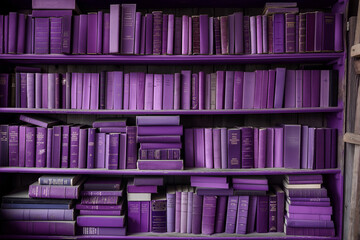 purple books on a shelf