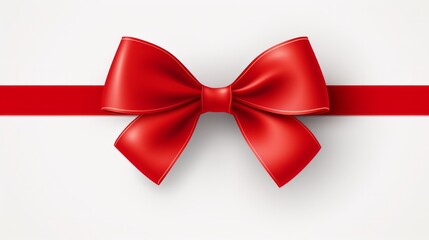 Red ribbon with bow isolated on white background for Christmas card design. Neural network ai generated art