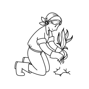 gardener kneeling planting black and white clip art preview