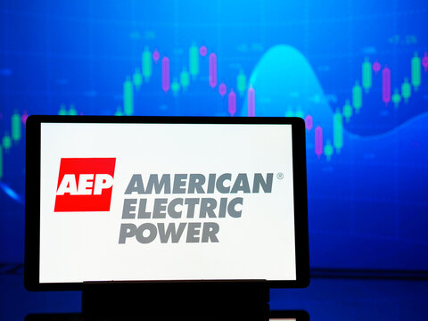 In this photo illustration,  American Electric Power Company, Inc. (AEP) logo seen displayed on a tablet.