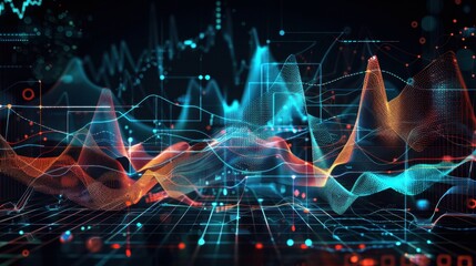 Obraz premium Abstract Digital Landscape with Dynamic Data Wave Patterns