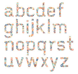 Flower lowercase alphabet letters fonts color
