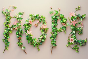Hope Floral Letters with Pink Flowers and Green Leaves