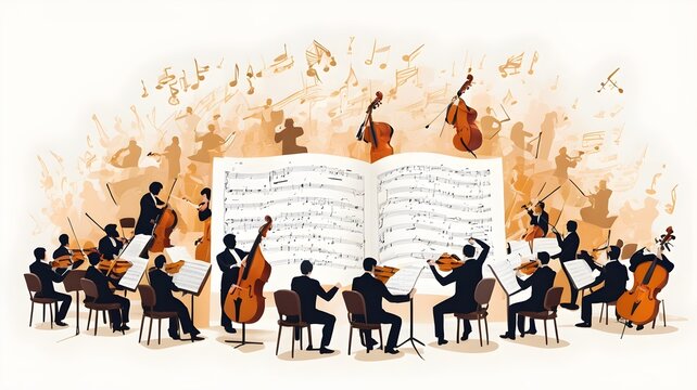 symphony orchestra and sheet music motifs