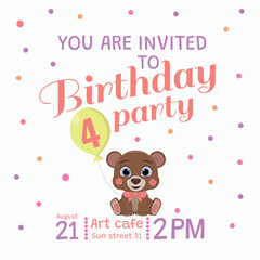 4 year old birthday invitation with bear