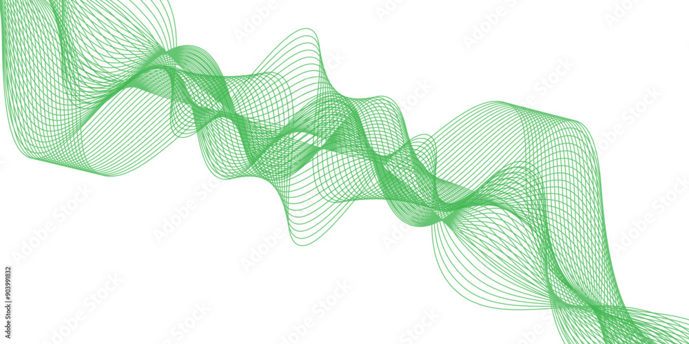 Fototapete abstract vector background with green wavy lines. green wave background. design element for technolo