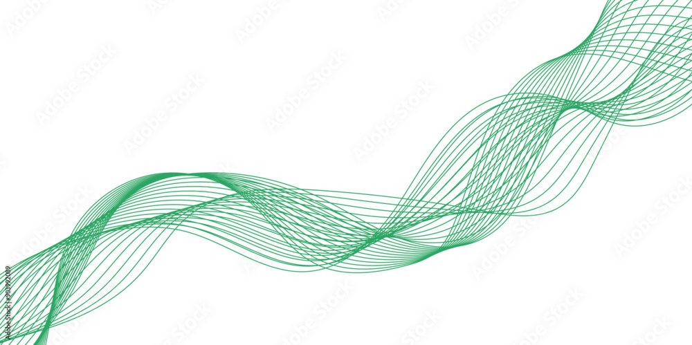 Poster abstract vector background with green wavy lines. green wave background. design element for technolo