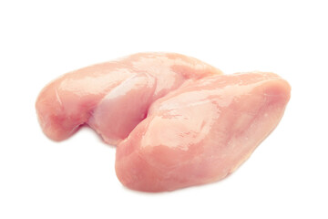 Raw chicken meat isolated on white background. Fresh piece of chicken fillet. Food meat protein.